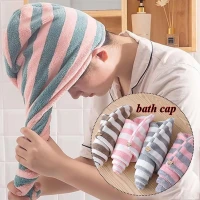 Dry Hair Cap Towel Absorbent Thickened Dry Hair Cap Bathroom Bath Dry Hair Cap Soft Turban Striped Towel
