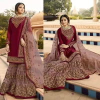 Semi-Stitched Embroidery Work Georgette Three Piece For Women