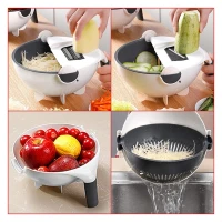9 in 1 Multifunction Magic Rotate Vegetable Cutter with Drain Basket (White)