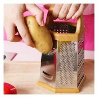 Kitchen Box Grater, Stainless Steel Cheese Grater 6 Sides Stand Grater with Rubber Handle & Base for Parmesan Cheese, Ginger, Vegetables