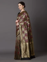 Print Silk Saree With Blouse Piece For Women - Golden