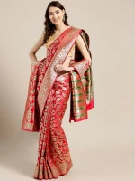 Print Silk Saree With Blouse Piece For Women - Red