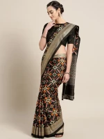 Print Silk Saree With Blouse Piece For Women - Black