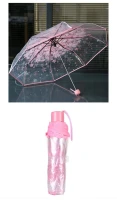 Romantic Fashion UV Proof Sun Umbrella Transparent Umbrella Cherry Blossom Three Fold Umbrella Semi Automatic Long Handle Umbrella