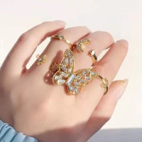 Creative Women's Inlaid Rhinestone Vintage Gold Personality Butterfly 5 Pieces Ring Set