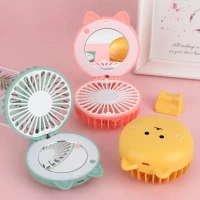 Makeup Mirror Fan With Light Mini Portable Cartoon Pig USB Rechargeable LED Fill Light Makeup Mirror Fan