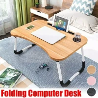Adjustable Folding Laptop Stand Holder Study Table Desk Wooden Foldable Computer Desk for Bed Sofa Tea Serving Table Stand