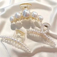 Hair Claw Clips For Women Large Pearl Jaw Clips Fashion Pearl Hair Clips For Thick And Fine Hair (3 Packs)