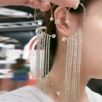 2022 Luxury Crystal Butterfly Long Tassel Ear Cuff Earrings For Women
