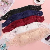Women Floral Lace Seamless Bandeau Wire Free 3-Hook Bralette Strapless Tube Top