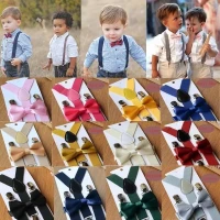 New Colorful Wedding Accessories Suspenders with Bowtie Fashion Bow Tie Set Adjustable Bow Tie & Suspenders