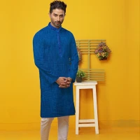 Cotton Indian Fabrics Panjabi (Blue)