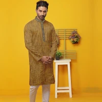 Cotton Indian Fabrics Panjabi (Golden)