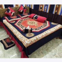 Blue And Red Fashionable Design King Size Bed Sheet ( 8 Pcs Set)