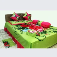 Fashionable Design Green King Size Bed Sheet ( 8 Pcs Set)