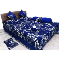 Fashionable Cotton Design Bed Sheet (8 pcs set) Navy Blue.