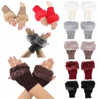 1Pair Fashion Women Faux Rabbit Fur Hand Wrist Crochet Knitted Fingerless Gloves